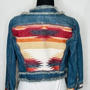 UpCycled Western Prince Vera Wang cropped jean jacket w.Aztec accents -M